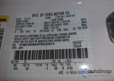 2023 Ford Bronco Sport Big Bend from USA, damaged, VIN 3FMCR9B65PRD20073